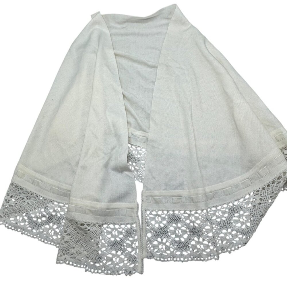 OXford Lace Trim Open Front White Cardigan wrap With Delicate Crochet Detailing